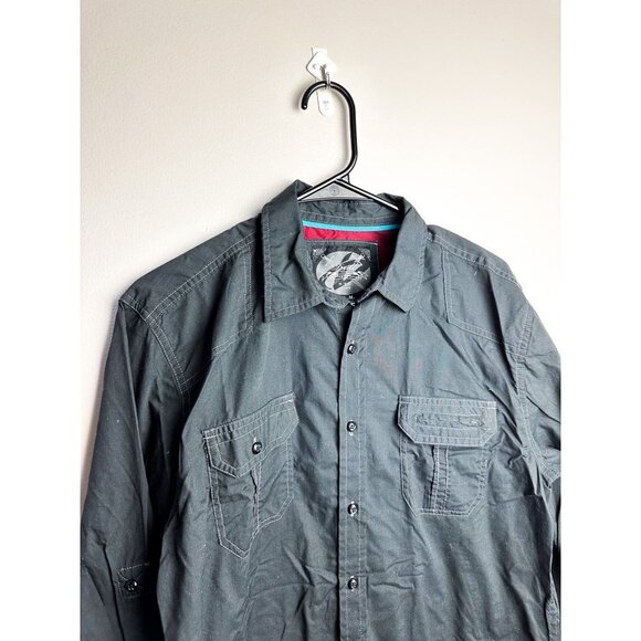 Drill NYC Gray Button Down Shirt Dark Gray Mens Medium - Picture 2 of 6